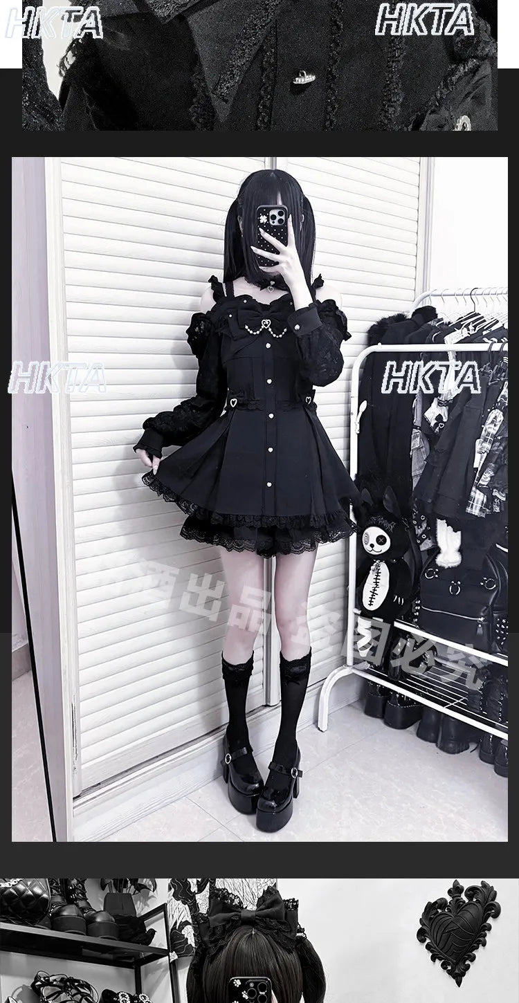 Women's Y2K Lace Bow Off-Shoulder Set