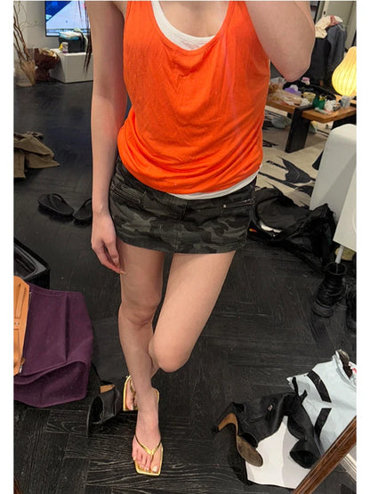 Low Waist A-Line  Skirt Women's Summer Sexy Camouflage Denim Skirt Punk Street Style Green Color Streetwalk Citywalk