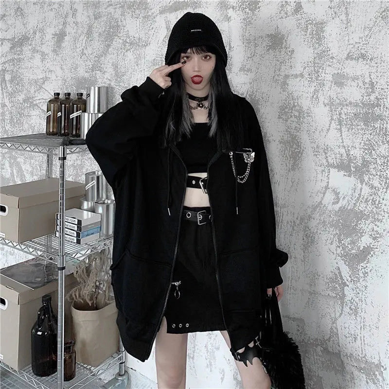 Autumn Womens Harajuku Punk Gothic Girls Black Devil Horn Hoodies Sweatshirt Hooded Japanese Hip Pop Plus Size Top Y2k Clothes