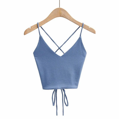 Women's Ribbed Lace-Up Halter Crop Top