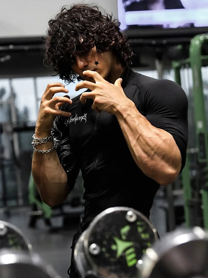 Dark Quick Drying Autumn And Winter Training Long Sleeved Men's Zipper Fitness Clothes, Sports Tight Fitting Clothes