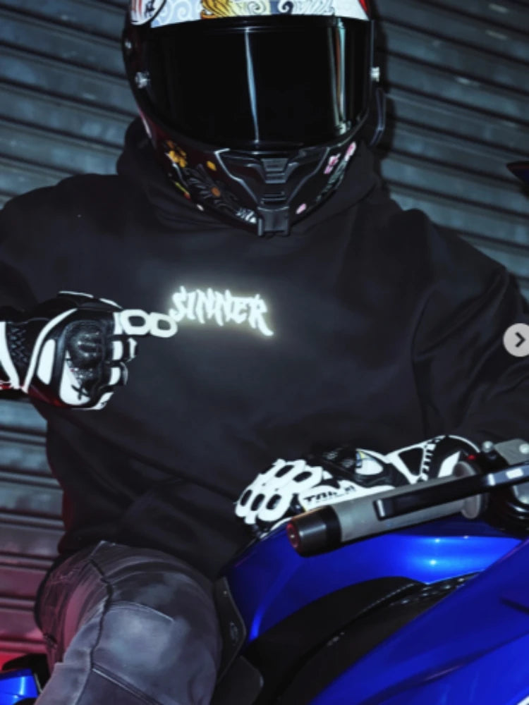 Apex Ritual – メンズ ゴシック ムーンプリント オーバーサイズパーカー – ブラック ストリートウェア プルオーバー スウェットシャツ