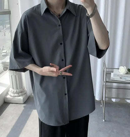 Clothes Short Sleeve Black Male Top Plain Men's Shirt And Blouse With Collar Korean Style Xxl Luxury Summer Original Silk Luxury
