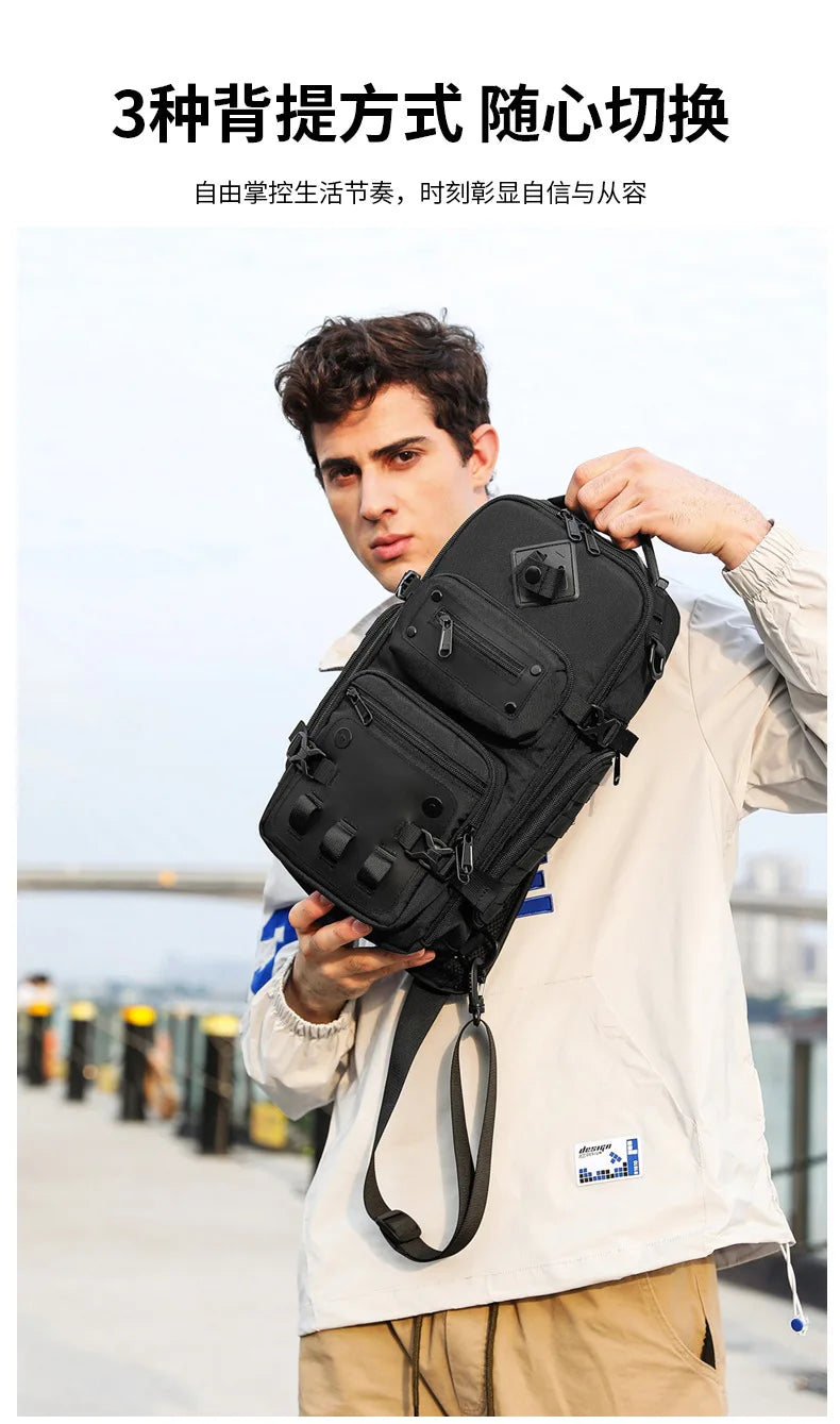 Ozuko Belly Bags Men's Chest Bag Outdoor Tactical One Shoulder Crossbody Bag High Capacity Waterproof Sports Bag For Man