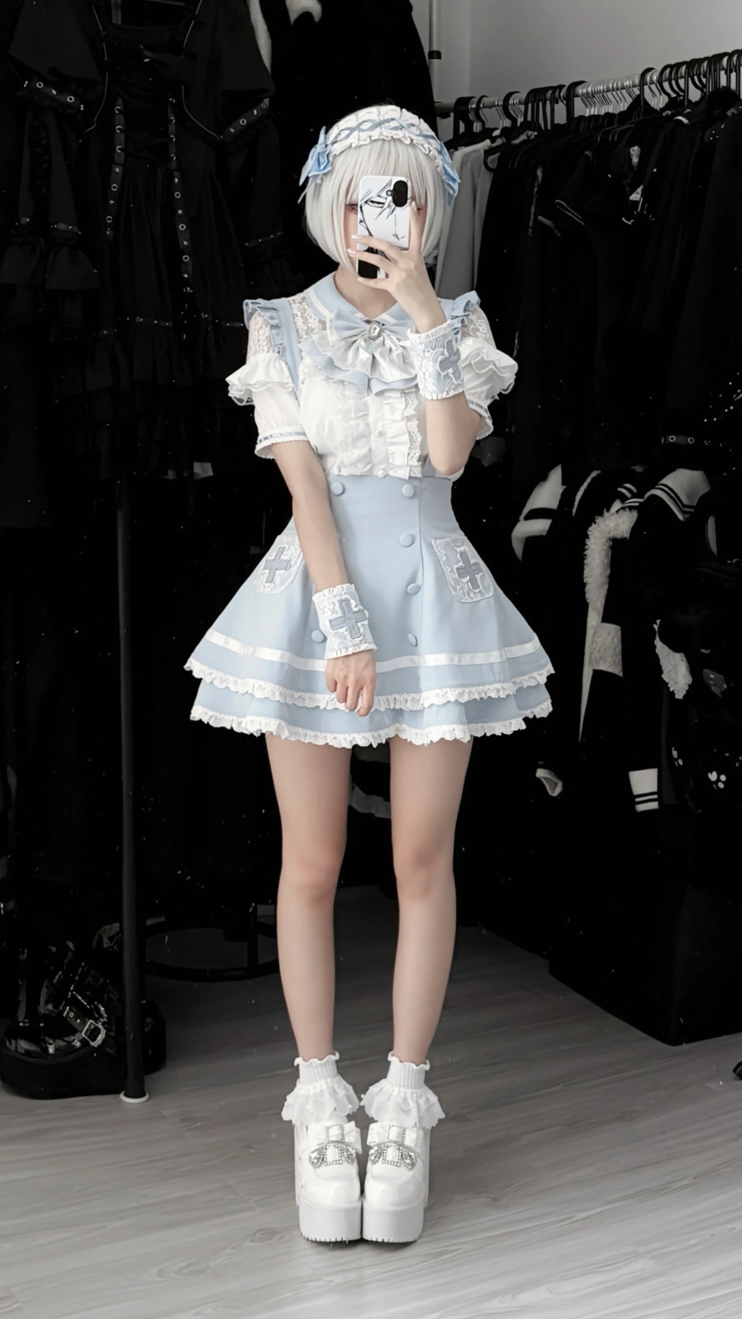 Women's White Gothic Lolita Two-Piece Set