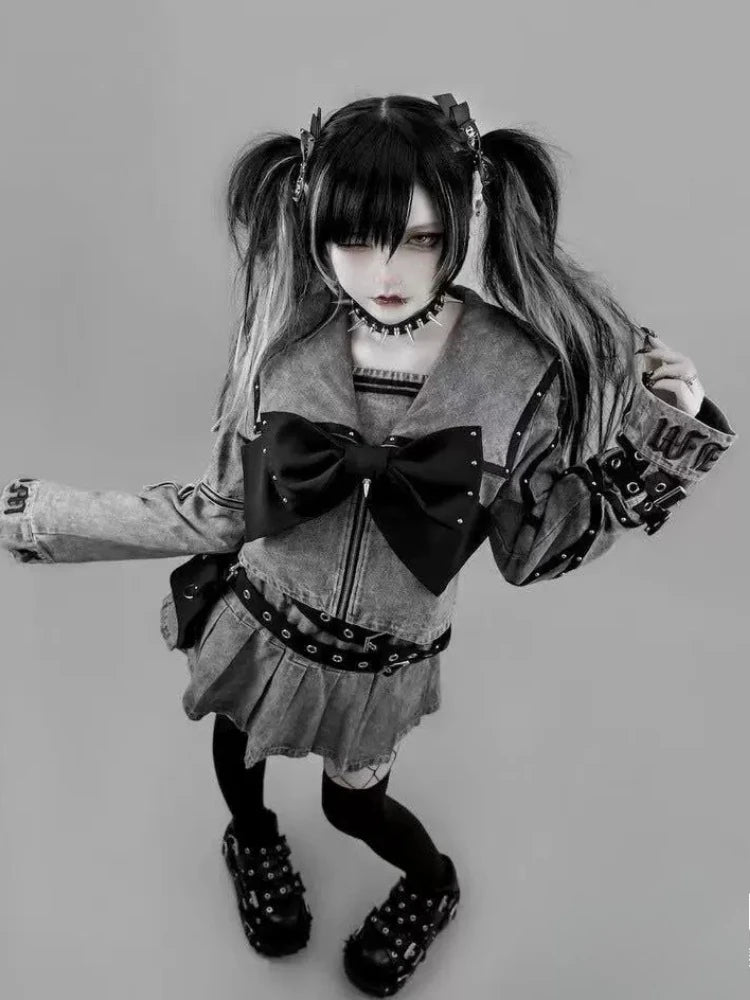 Women's Punk Navy-Collar Skirt Set