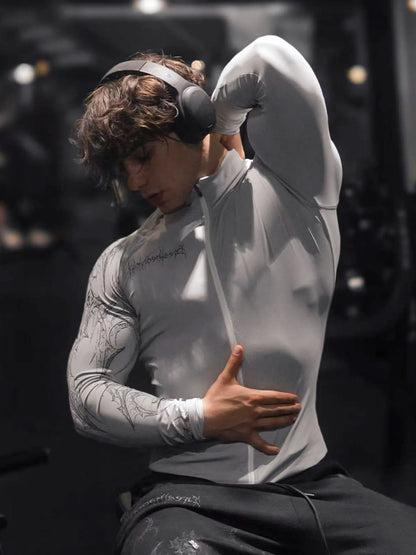 Dark Quick Drying Autumn And Winter Training Long Sleeved Men's Zipper Fitness Clothes, Sports Tight Fitting Clothes