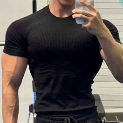 Summer Men Short Sleeve T-Shirt Breathable Compression Gym Running T Shirt Man Casual Tops Seamless Fitness Shirts Man Clothing