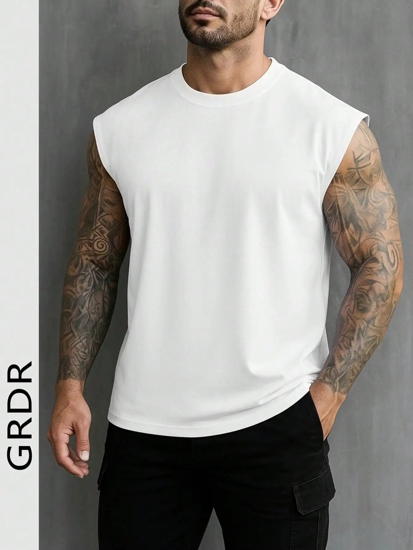 Men's White Sleeveless T-Shirt Tank Top Casual Loose Fit O-Neck Basic Vest Summer Gym Workout Streetwear Tops