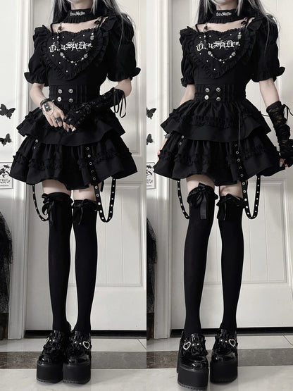 Women's Gothic Puff-Sleeve Sweetheart Dress