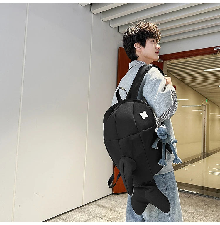 Whale Design Dual Shoulder Backpack Unisex Street Style Cycling Bag Fashionable Student Backpack for Men And Women
