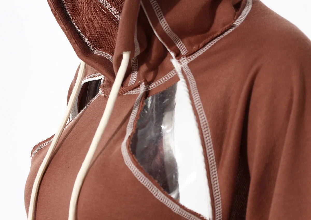 Women Hooded Sweatshirt Color Clashing Bright Line Short Top Ladies Fashion Layering Hoodie Long Sleeved Tops Hiphop Style