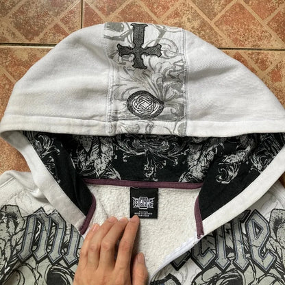 2025 American Vintage Oversized Skull Graphic Zipper Hoodie Men Y2K Harajuku Hip Hop Gothic Couple Casual Joker Sweatshirt Coats