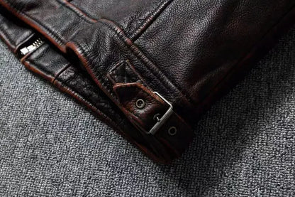 Vintage Black Brown Real Cowhide Genuine Leather Jacket Real Fur Men's Leather Jacket Bomber Men Leather Jacket Motorcycle Coat