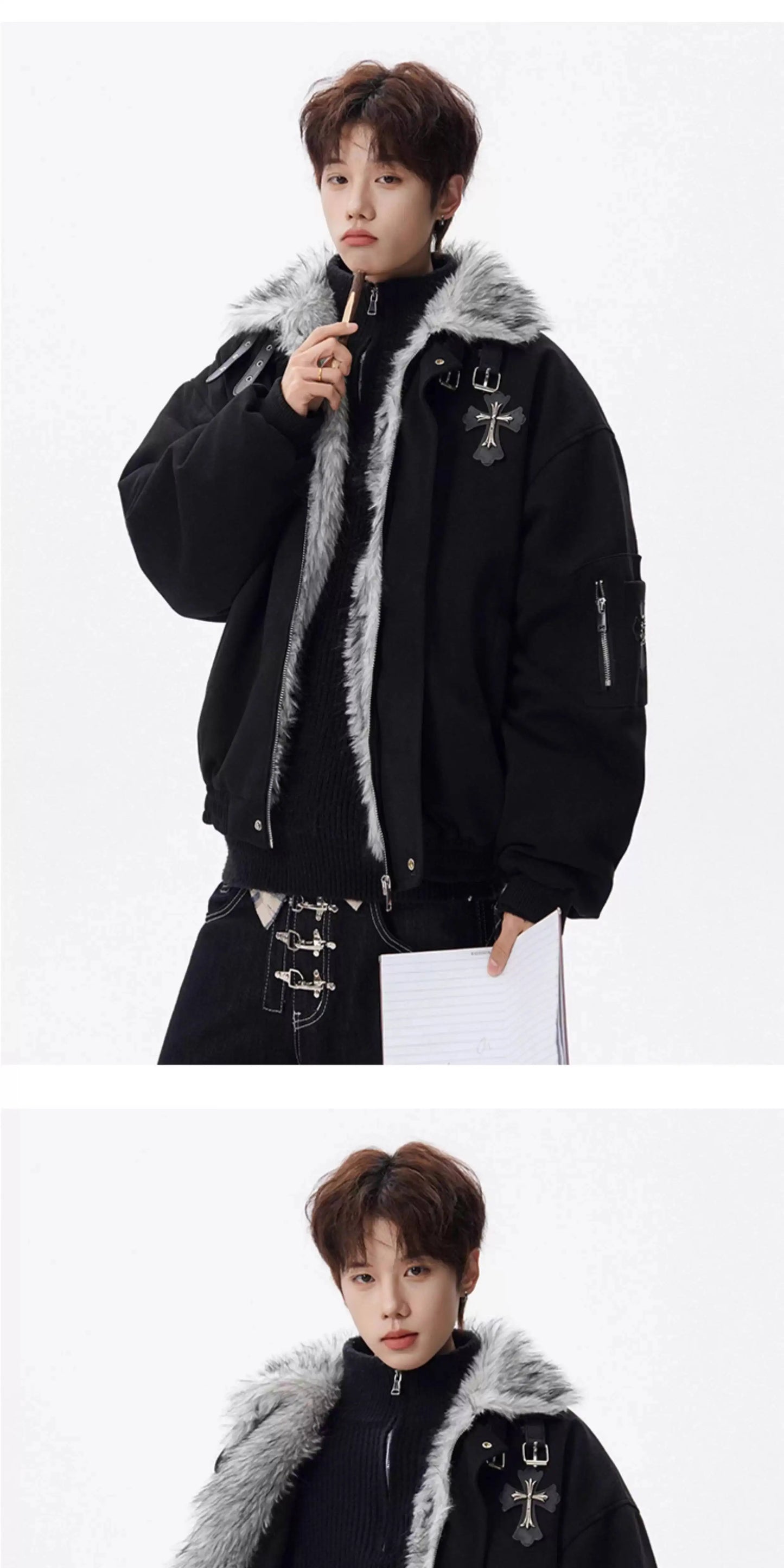 PFNW Fashion Versatile Warm Coat Autumn Winter New Men's Fur Collar High Quality Thick Cotton Jacket 28L1062