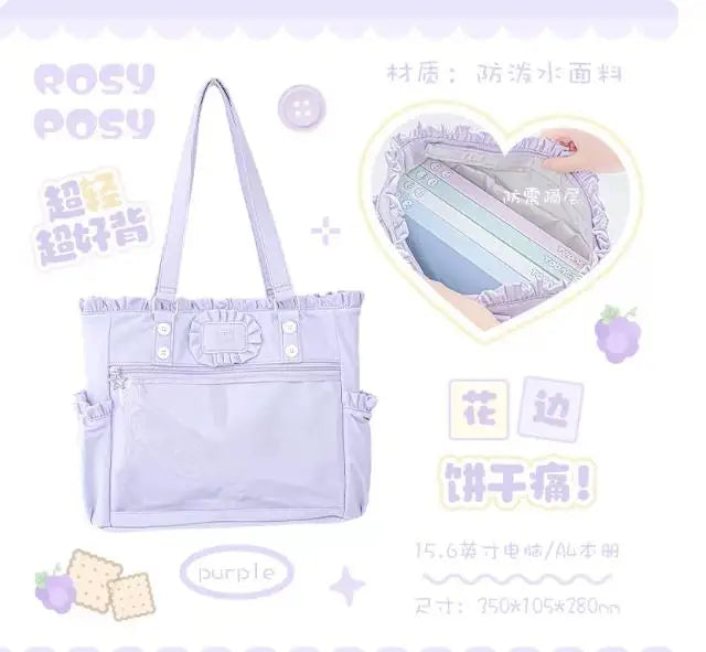 Japanese New Girls Silver Shoulder Bag Large Capacity Ribbon Itabag Student Women's Satin Messenger Bag Leather Backpacks