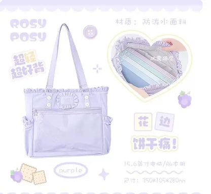Japanese New Girls Silver Shoulder Bag Large Capacity Ribbon Itabag Student Women's Satin Messenger Bag Leather Backpacks