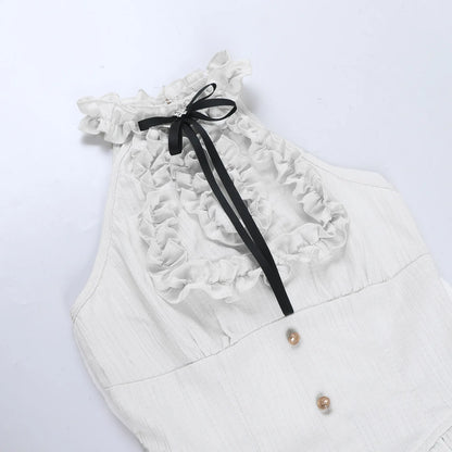 Women Blouses Trim Off Shoulder Halter Tops Mall Gothic Ruched Bow Tanks Top Fairycore Teachwear Summer Vests