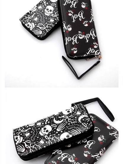 New Punk Style Skull Wallet Black Gothic Pu Leather Women Men Wallet Ghost Printing Purse Unique Design Stylish Long Wallets