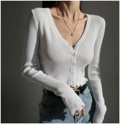 Women's Y2K V-Neck Knit Crop Top