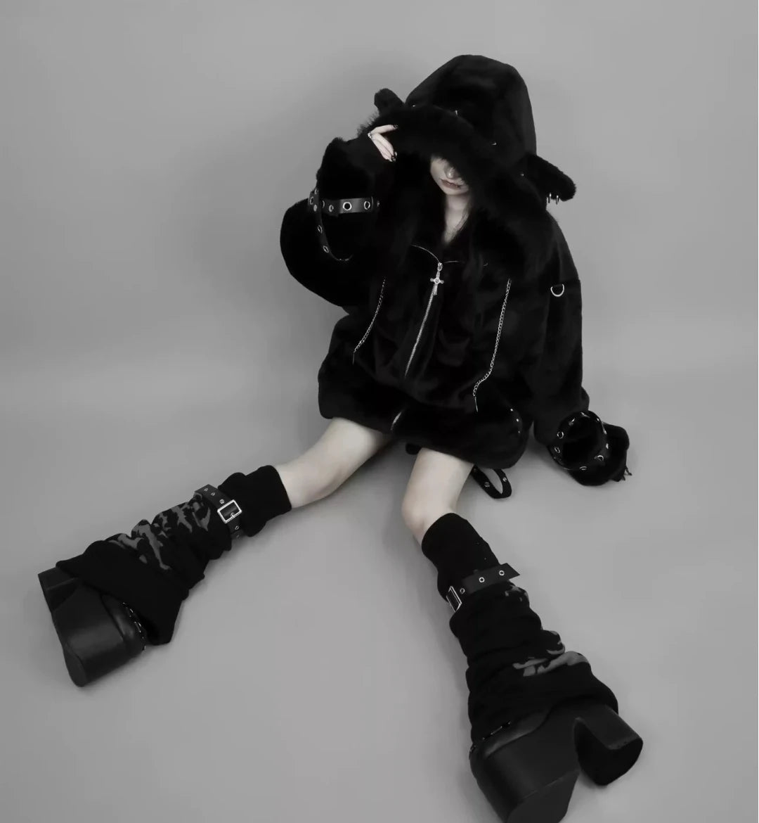 Women's Harajuku Plush Ear Fur Coat