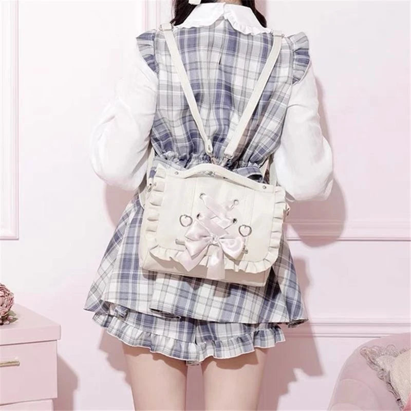 Mine Department Lolita Women's Bag Bow Control Strap Love Handbag Sweet Cute One Shoulder Oblique Span Women's Student Backpack