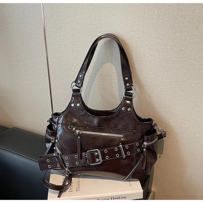Fashionable Large Capacity Rivet Street Style Women's Tote Bag Shoulder Crossbody Bag Durable Polyester  Commuter Bag