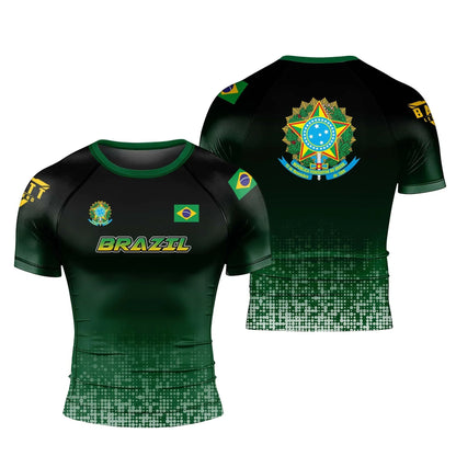 Apex Ritual – Brazil Flag BJJ Rash Guard – Short Sleeve Quick-Dry Compression Training Shirt