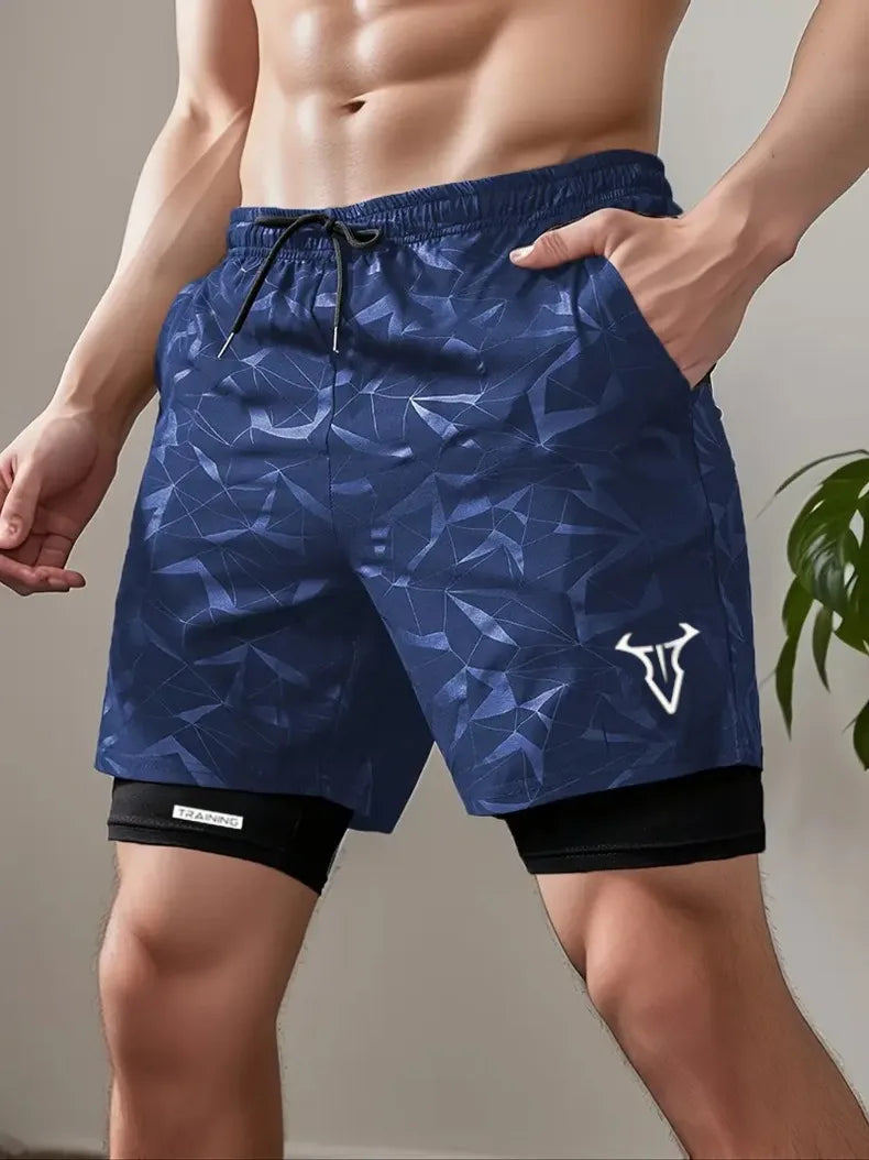2 in 1 Sports Shorts Men Quick Dry Swim  Short Sweatpants Man Gym Training Fitness Jogging Outdoor Running Sportwear Male