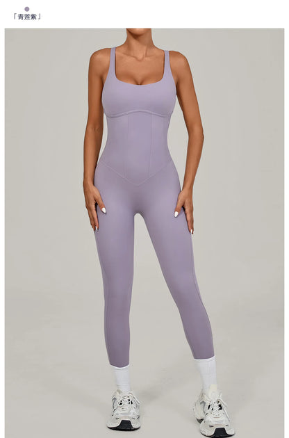 Women's Workout Backless Purple Jumpsuit