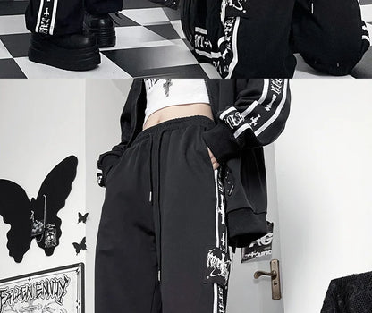 Original Printed Subculture Dark Loose Tracksuit Top and Pants Set Women's Outfits Oversized Stand Collar Zipper Sweatshirts