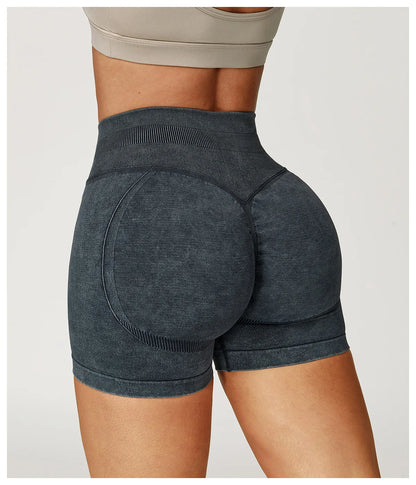 Apex Ritual – レディースハイウエストヨガショートパンツ – サンドウォッシュ スクワットプルーフ トレーニングショートパンツ