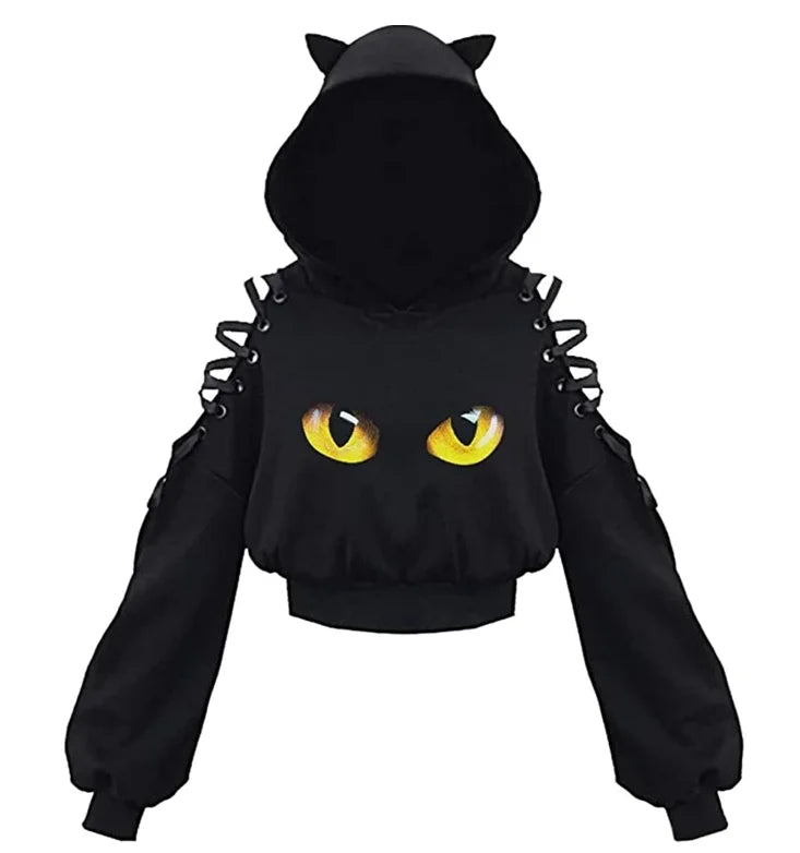 Women's Clothes Solid Color Gothic Hoddies Women's Sweatshirt Hollow Out Long Sleeve Hodded Casual Pullover Summer Autumn Y2k