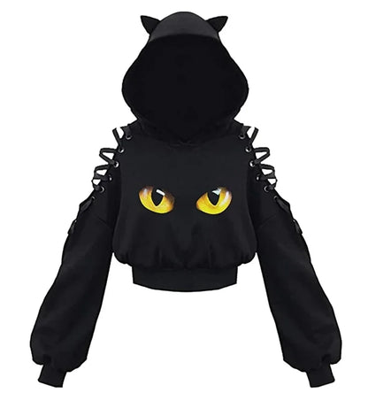 Women's Clothes Solid Color Gothic Hoddies Women's Sweatshirt Hollow Out Long Sleeve Hodded Casual Pullover Summer Autumn Y2k