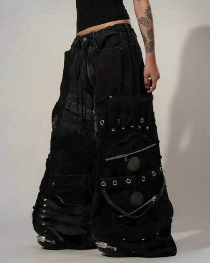 Women's Y2K Gothic Rivet Wide-Leg Baggy Jeans