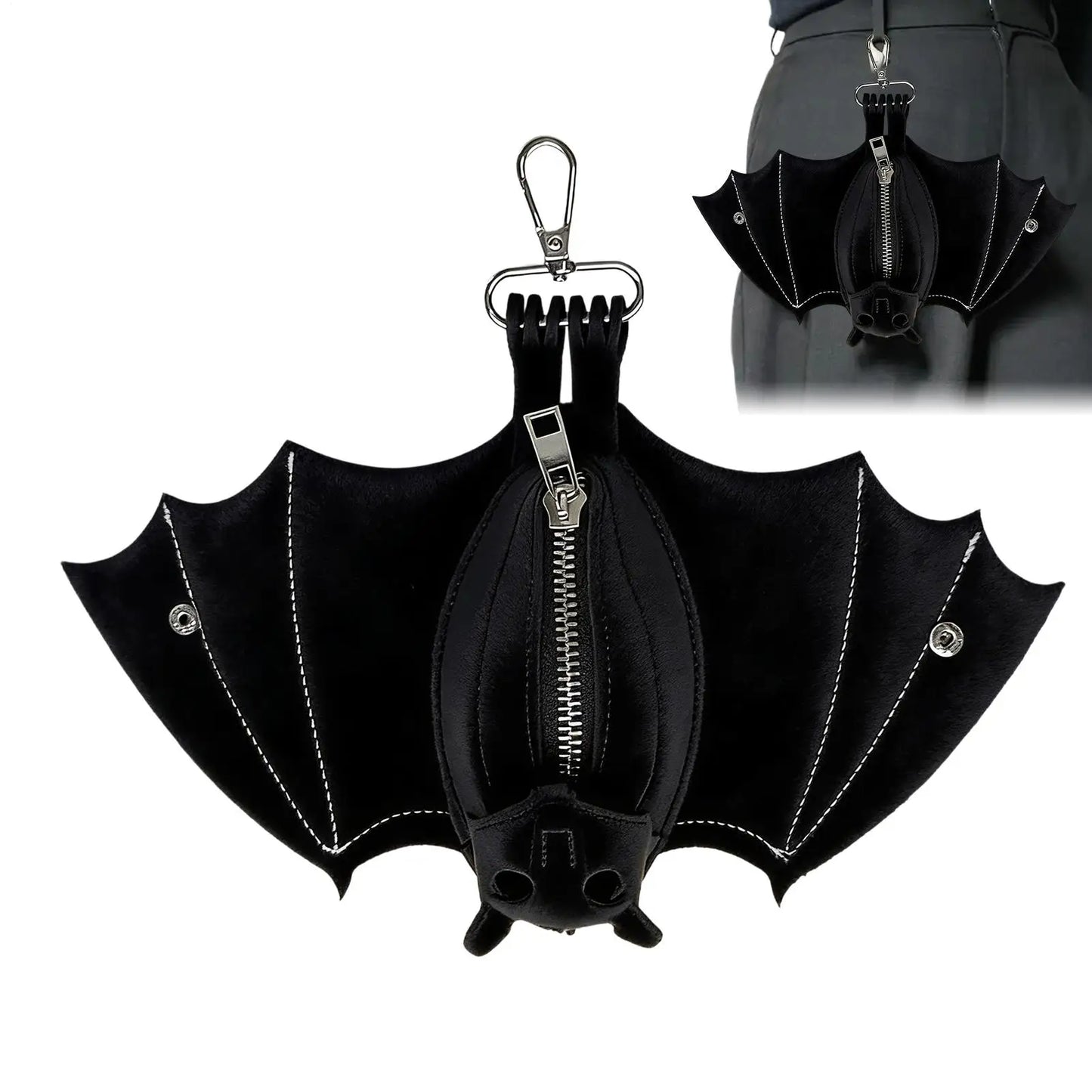 Coin Purse PU Leather Bat Gothic Bag Keychain Change Purse with Foldable Wings for Outdoor Shopping Travel Work School Events