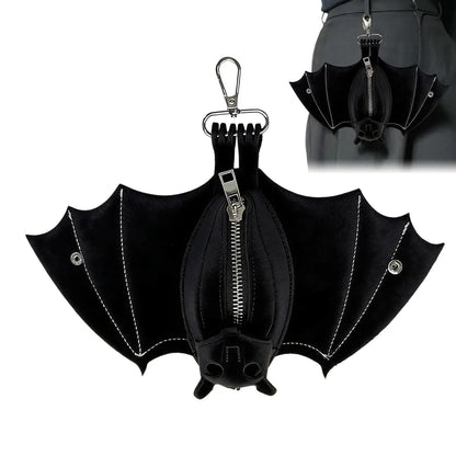 Coin Purse PU Leather Bat Gothic Bag Keychain Change Purse with Foldable Wings for Outdoor Shopping Travel Work School Events