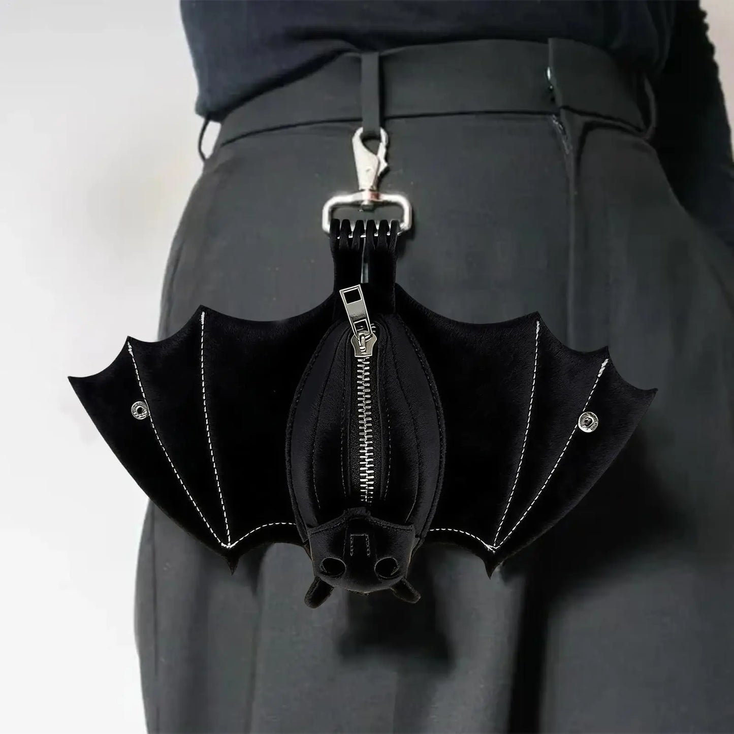Coin Purse PU Leather Bat Gothic Bag Keychain Change Purse with Foldable Wings for Outdoor Shopping Travel Work School Events
