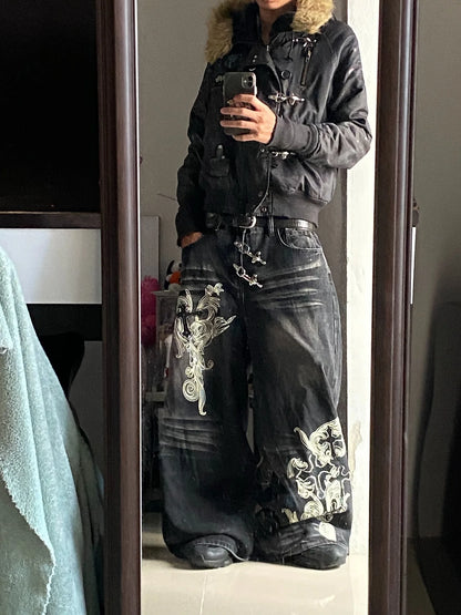 2026 Streetwear Gothic Retro Y2K Loose Harajuku Trendy Men and Women Hip Hop Fashion Casual Versatile Couple Wide Leg Pants