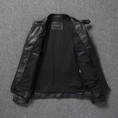 Vintage Black Brown Real Cowhide Genuine Leather Jacket Real Fur Men's Leather Jacket Bomber Men Leather Jacket Motorcycle Coat