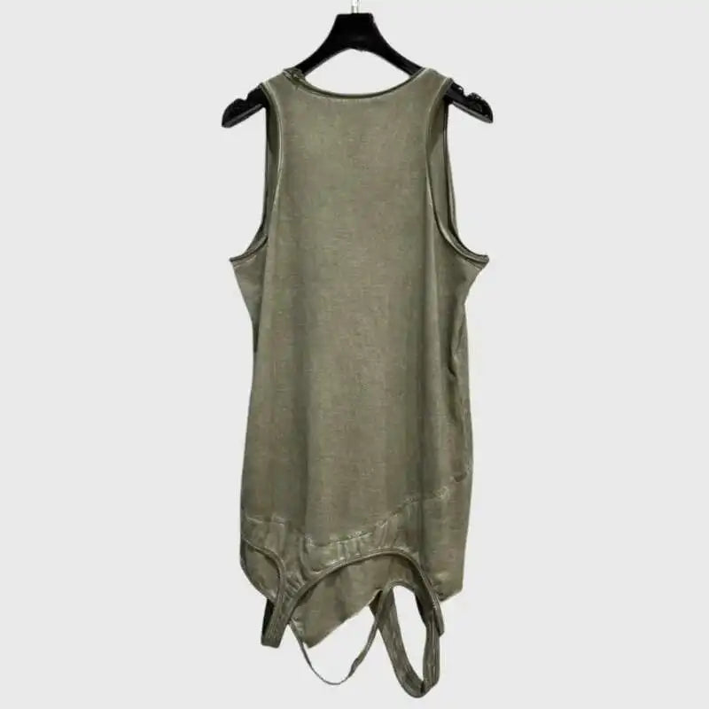 HKSH Spring Summer New Men Dark Punk Waste Land Style Trend Spliced Niche Design Sleeveless T-shirt Dark Cotton Tank Tops HK4539