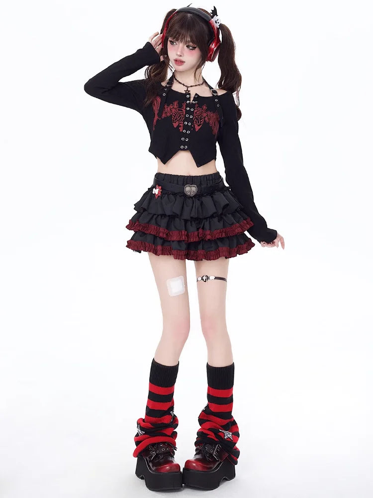 Y2k Mini Skirts Summer Women Black Gothic A-Line Pleated Skirt Harajuku Vintage 90s Aesthetic Kawaii Skirt 2000s Clothes