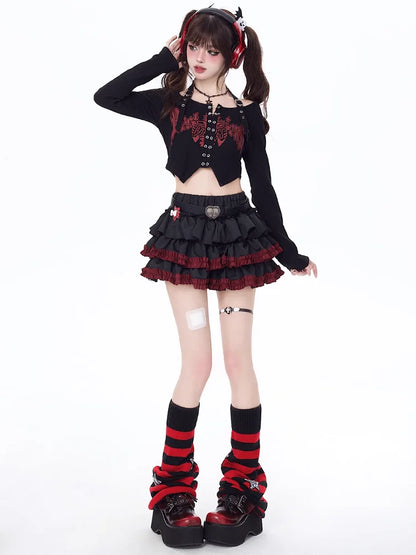 Y2k Mini Skirts Summer Women Black Gothic A-Line Pleated Skirt Harajuku Vintage 90s Aesthetic Kawaii Skirt 2000s Clothes