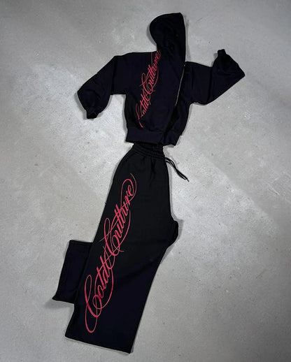 Harajuku Fashion Letter Printing Sets Men Women Loose Hoodie Retro Casual - APEX RITUAL men's hoodies & sweatshirts