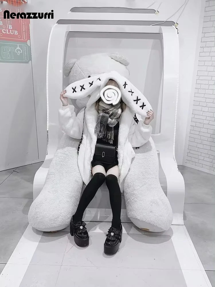 Women's White Faux Fur Bunny-Ear Coat