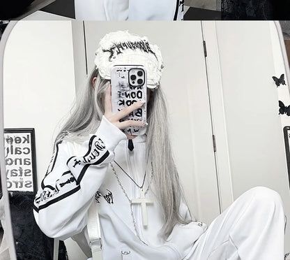 Original Printed Subculture Dark Loose Tracksuit Top and Pants Set Women's Outfits Oversized Stand Collar Zipper Sweatshirts