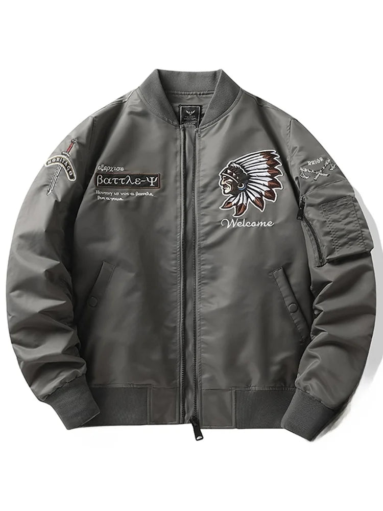 Apex Ritual – Spring Autumn Embroidered MA1 Pilot Jacket Men – Trendy American Workwear Baseball Style