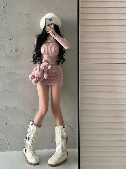 Women's Hollow-Zip Knit Mini Dress
