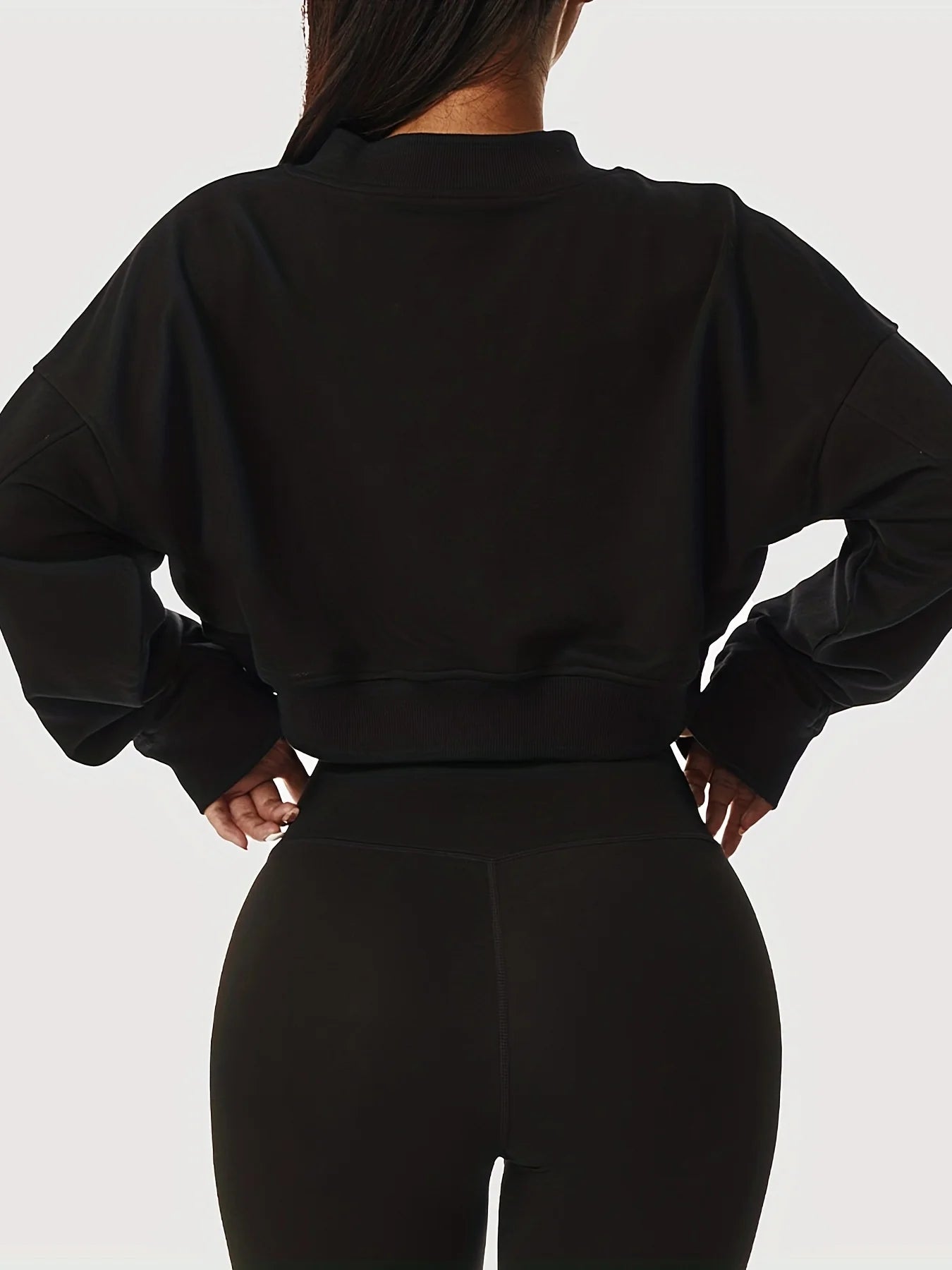 womens solid cropped long sleeve sweatshirts casual v neck pullover sports t shirts tops womens clothing
