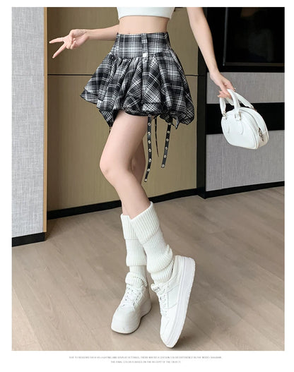 Sexy Plaid Pleated Mini Skirts For Women Y2k Casual Simple Korean Fashion Preppy Style Vintage Chic High Waist Faldas Hotsweet